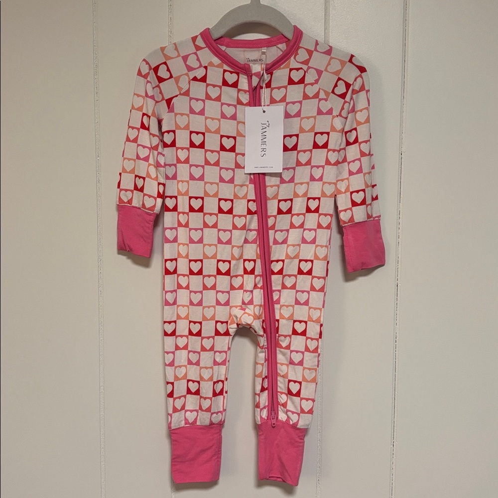 In My Jammers Pink and Red Heart Bamboo Zippy